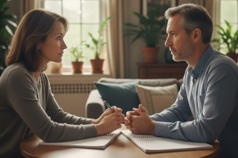 divorced couple serious about improving communication with each other