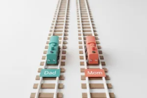 Second illustration of two trains traveling in the same direction on parallel tracks that never intersect, symbolizing the concept of parallel parenting